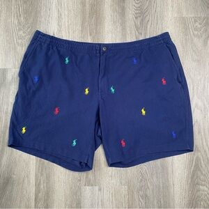 Polo Ralph Lauren 2XB Big‎ All Over Colored Pony Logo Mens Navy Blue Shorts 8”